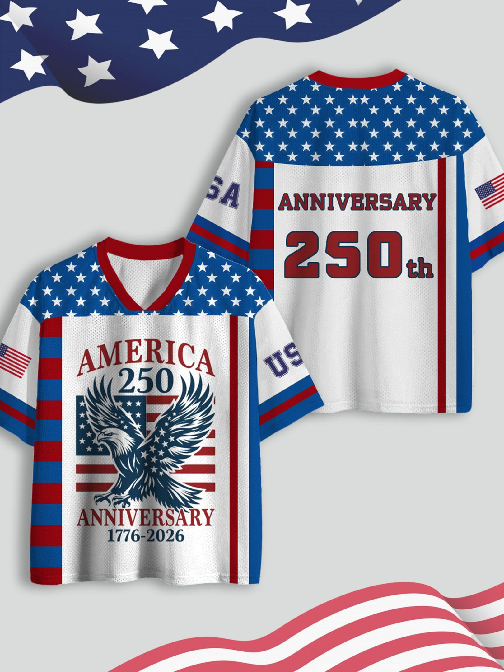 USA 250Th Anniversary V-Neck Jersey American Eagle 4Th Of July Clothes Gifts For Your Wife