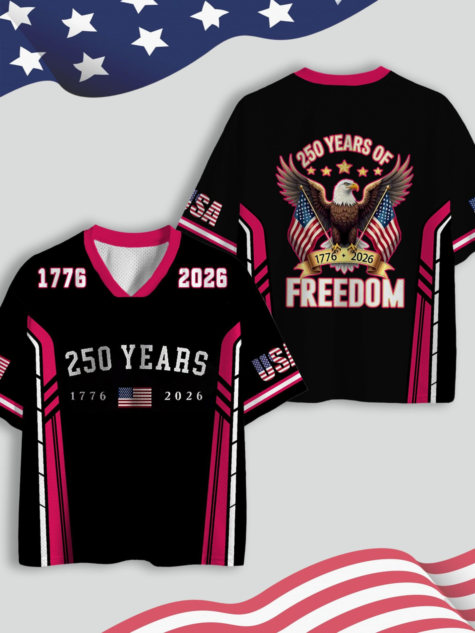 USA 250Th Anniversary V-Neck Jersey American Eagle Independence Day Gifts For Your Sister
