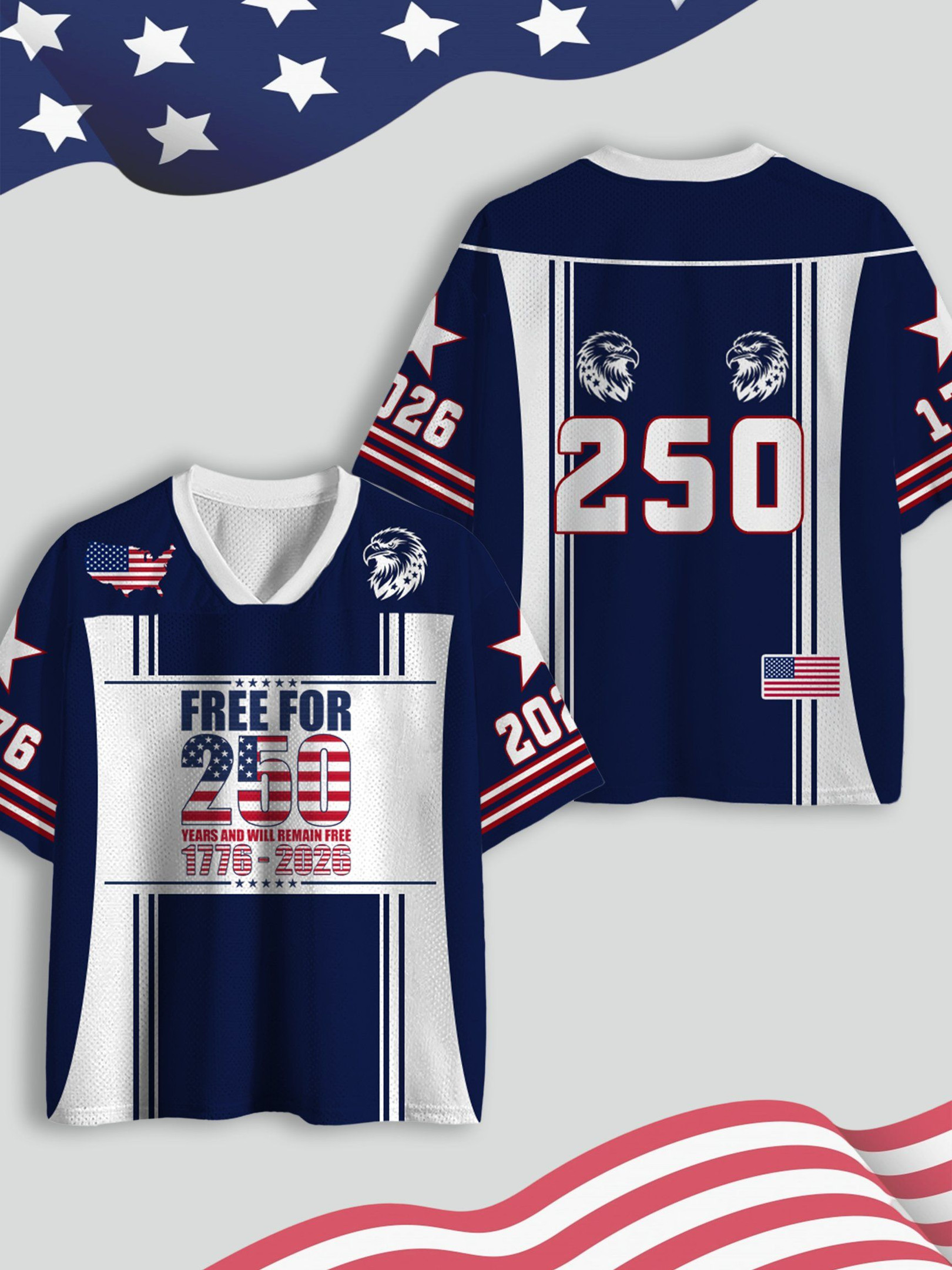 USA 250Th Anniversary V-Neck Jersey American Eagle Independence Day Presents For Sister