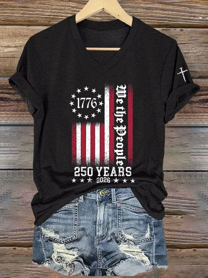 USA 250th Anniversary V-Neck Shirt We The People 1776 Shirt Fourth of July Gift