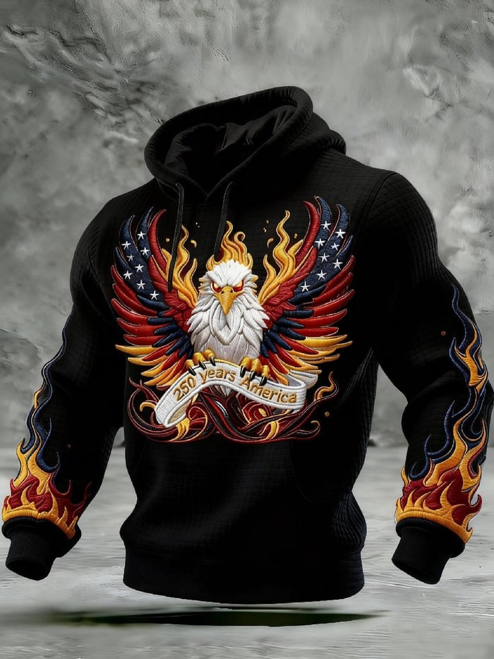 USA 250th Anniversary Waffle Hoodie 1776 2026 Patriotic American Eagle Fire Merch Gift For Him
