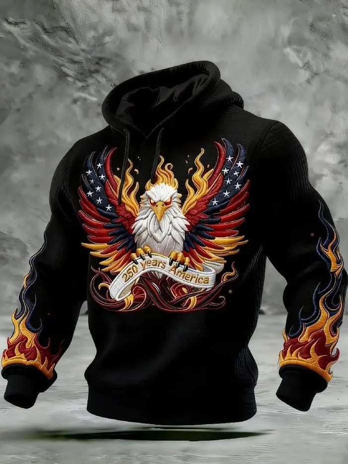 USA 250th Anniversary Waffle Hoodie 1776 2026 Patriotic American Eagle Fire Merch Gift For Him