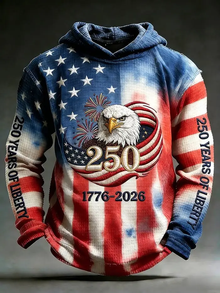 USA 250th Anniversary Waffle Hoodie Celebrate the Stars And Stripes Clothing Gift For Dad