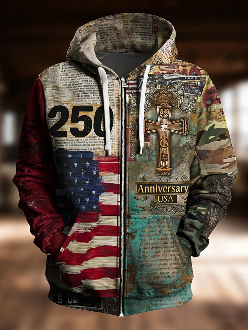 USA 250th Anniversary Zip Hoodie Holy Cross Independence Day Apparel Gifts For Him