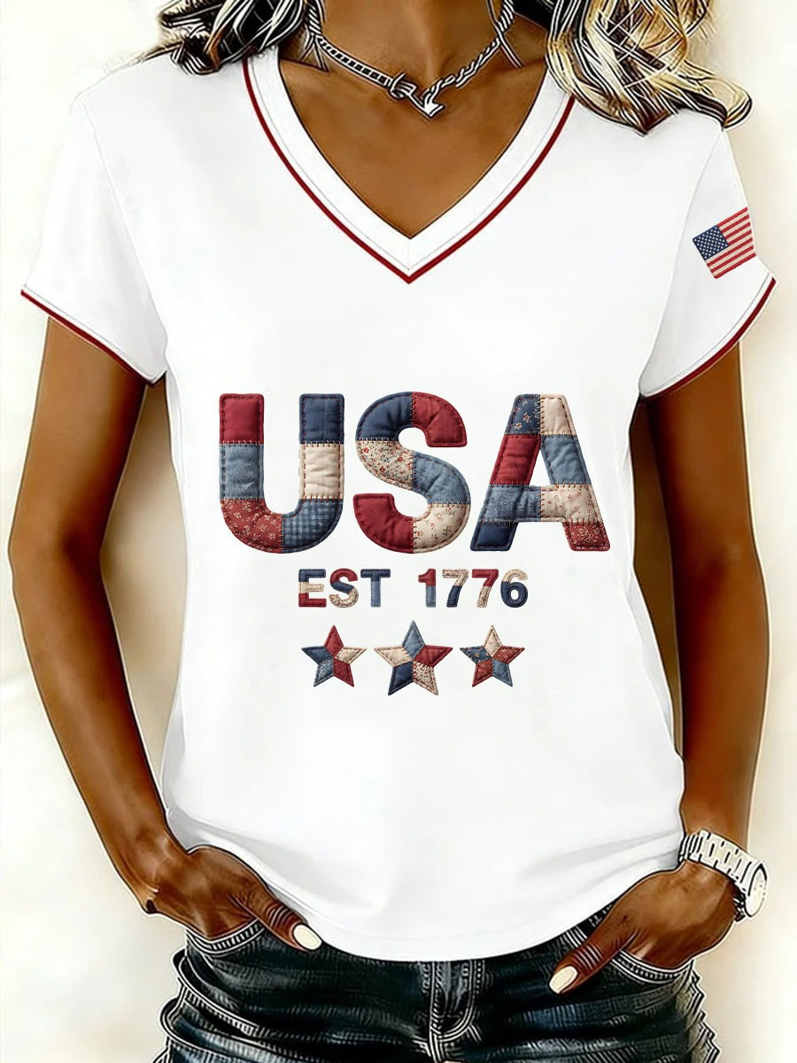 USA Est 1776 V-Neck Shirt Women's America 250th Anniversary 2026 Merch Gifts For Patriots USA Est 1776 V-Neck Shirt Women's America 250th Anniversary 2026 Merch Gifts For Patriots - Image 1