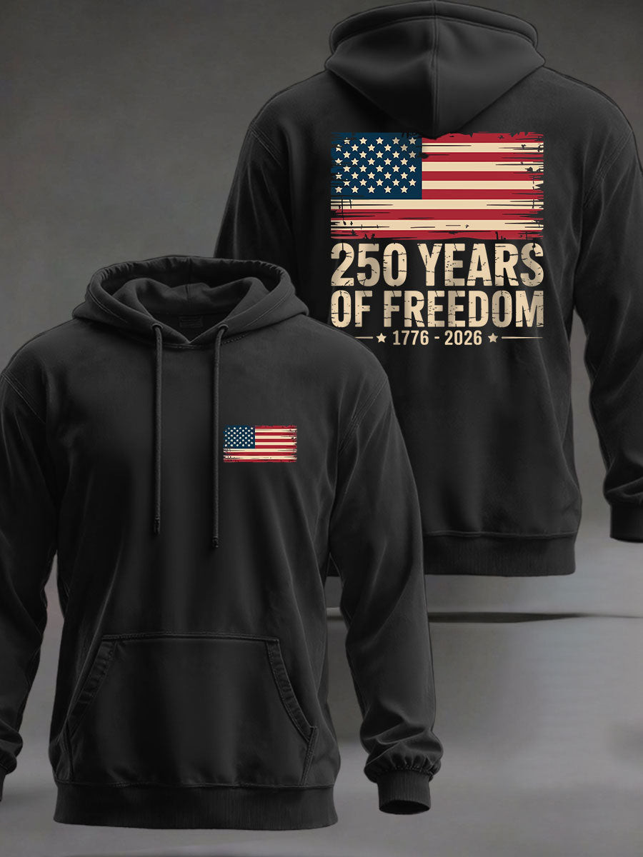 USA Flag 250 Years Of Freedom Hoodie Patriotic National Apparel Semiquincentennial Gifts
