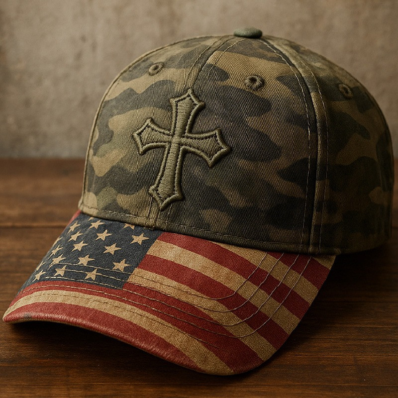 USA Flag Cross Baseball Cap Religious Christian Patriotic Presents For Friends