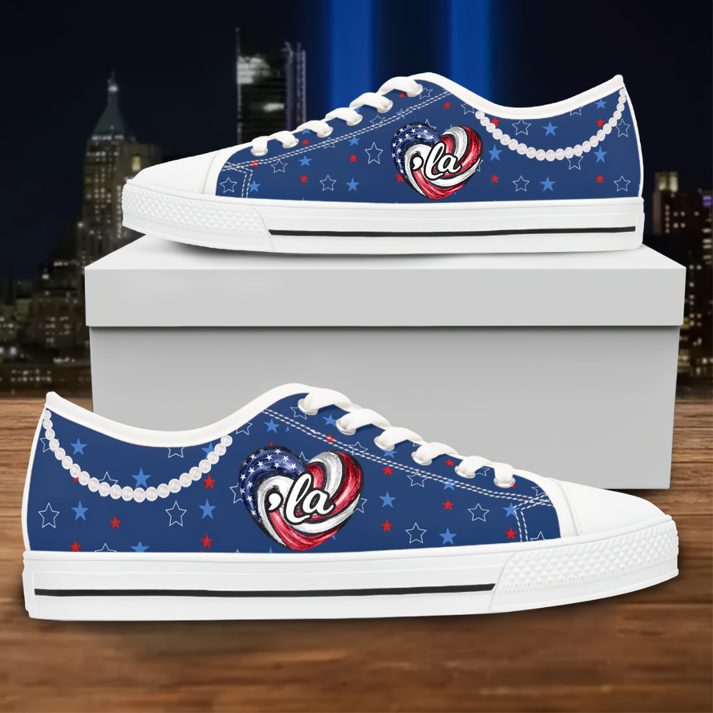 USA Flag Heart Vote Blue Low Top Sneakers Kamala Harris Pearls Blue Low Top Shoes