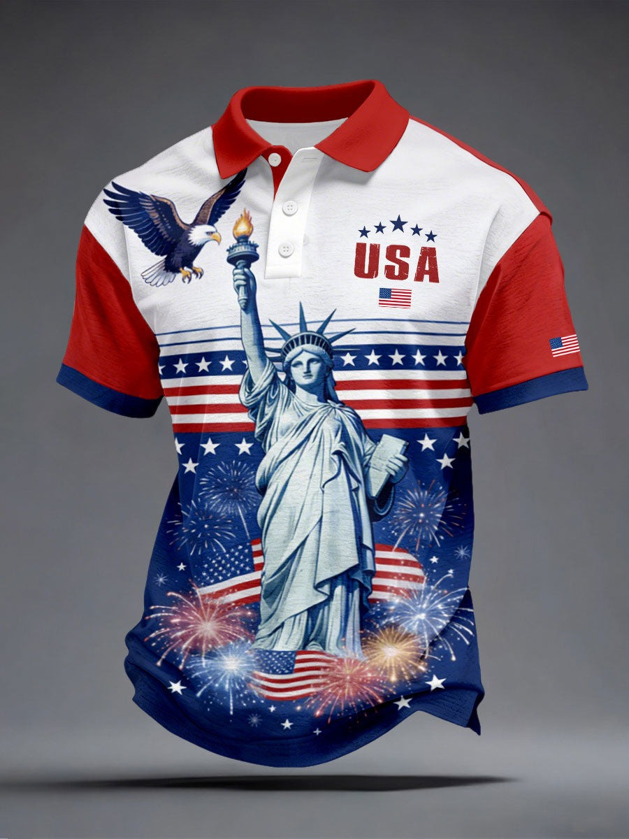 USA Flag Statue of Liberty Polo Shirt USA 250th Anniversary Merch Fourth of July Wears USA Flag Statue of Liberty Polo Shirt USA 250th Anniversary Merch Fourth of July Wears - Image 1