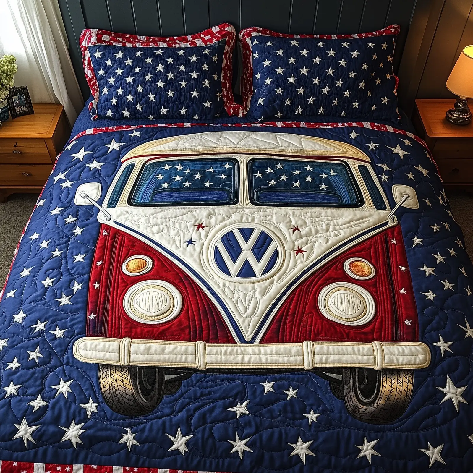 USA Hippie Hauler  Quilted Bedding Set  4Th Of July Gifts For Coworkers