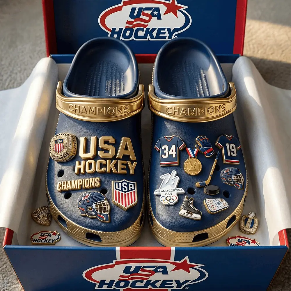 USA Hockey Champions 2026 Winter Olympic Crocs USA Hockey Gold Merch Fan Gift For Him USA Hockey Champions 2026 Winter Olympic Crocs USA Hockey Gold Merch Fan Gift For Him - Image 1