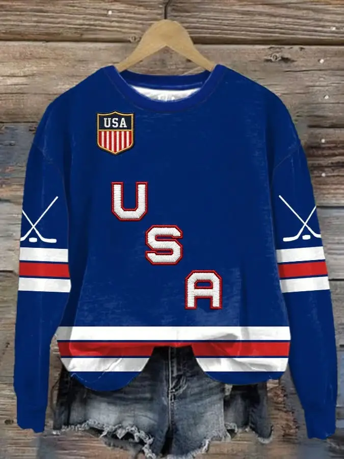 USA Ice Hockey Jersey Style Sweatshirt Team USA Fan Gear Best Gift For Hockey Supporters