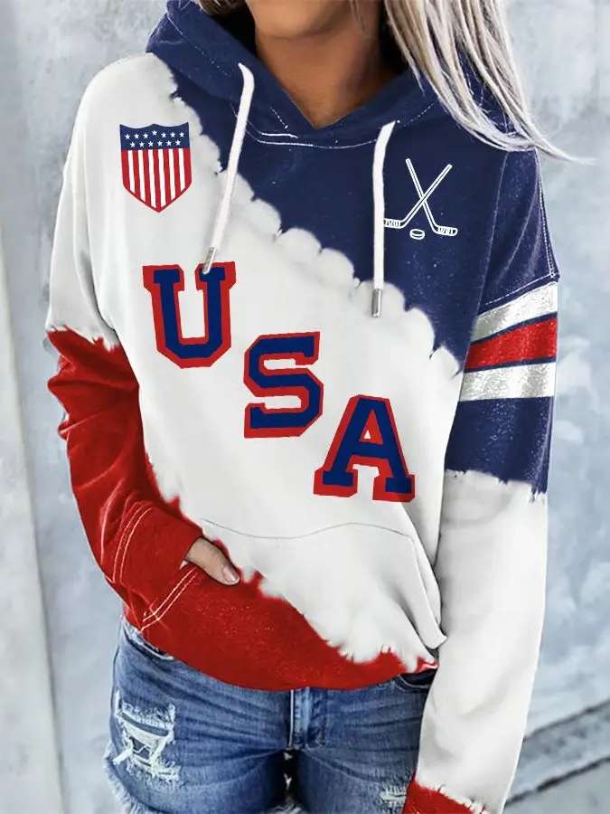 USA Ice Hockey Olympics 2026 Tie Dye Patriotic Graphic Hoodie Women Fan Gear Best Gift
