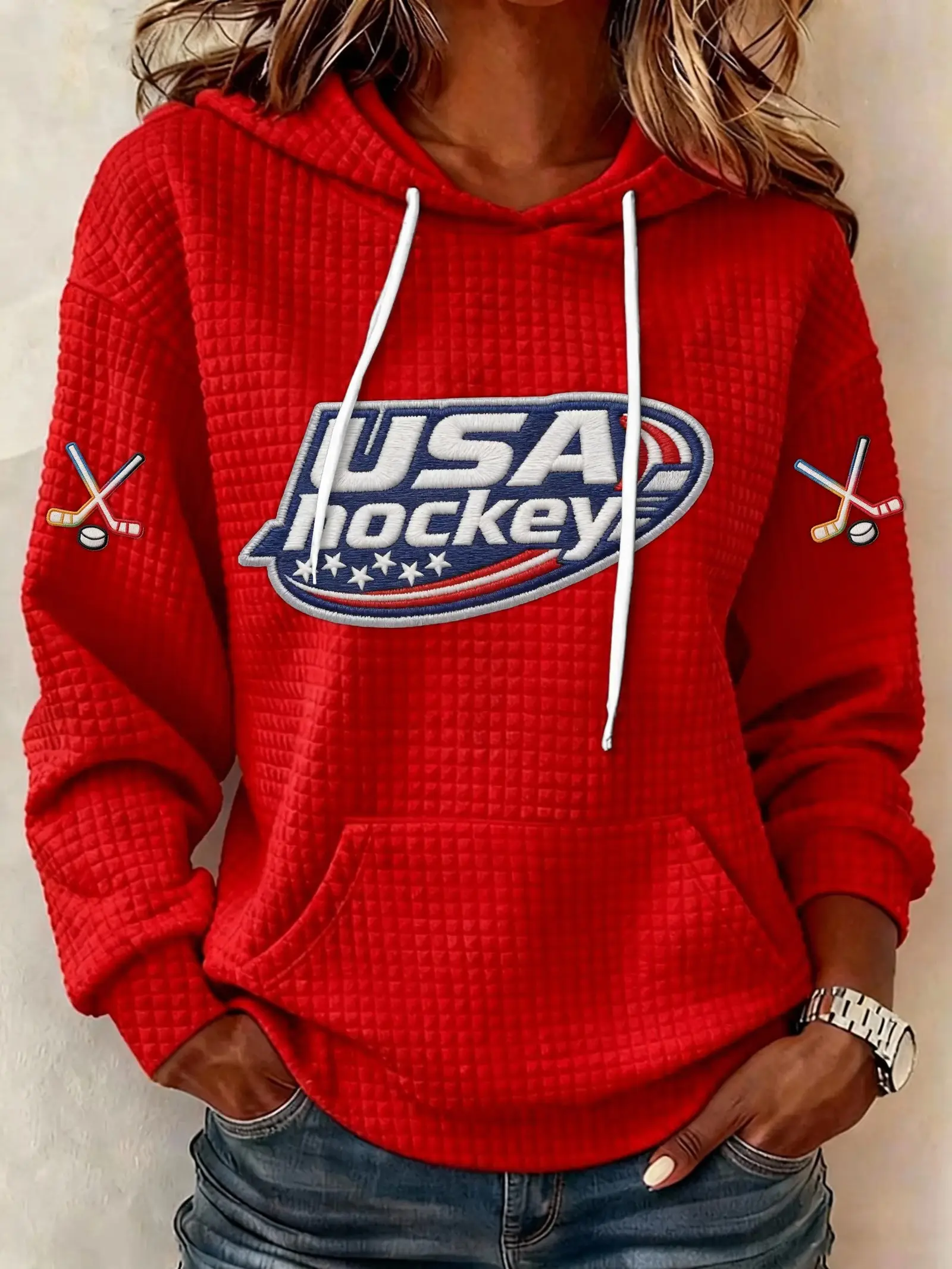 USA Ice Hockey Olympics Graphic Hoodie Red Women Fan Gear Best Gift For Hockey Fans