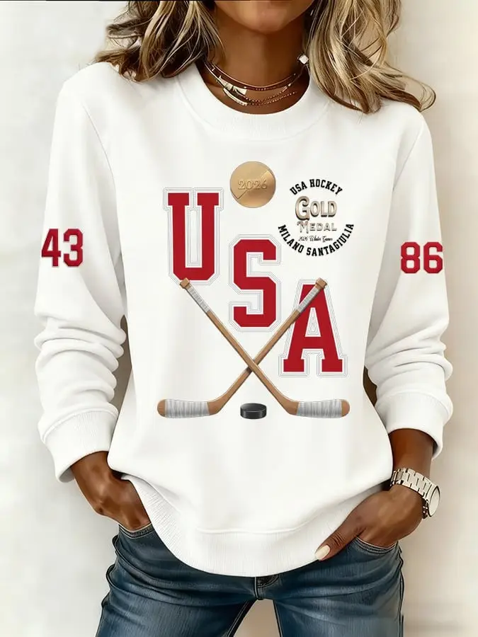 USA Mens Hockey Gold Medal Sweatshirt Johnny Gaudreau and Jack Hughes USA Shirt for Mom USA Mens Hockey Gold Medal Sweatshirt Johnny Gaudreau and Jack Hughes USA Shirt for Mom - Image 1