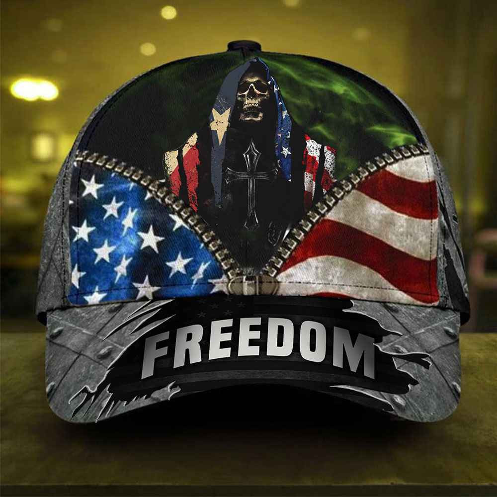 USA Skull Freedom Hat US Patriotic Cap Gothic Style Merch Xmas Gift For Him