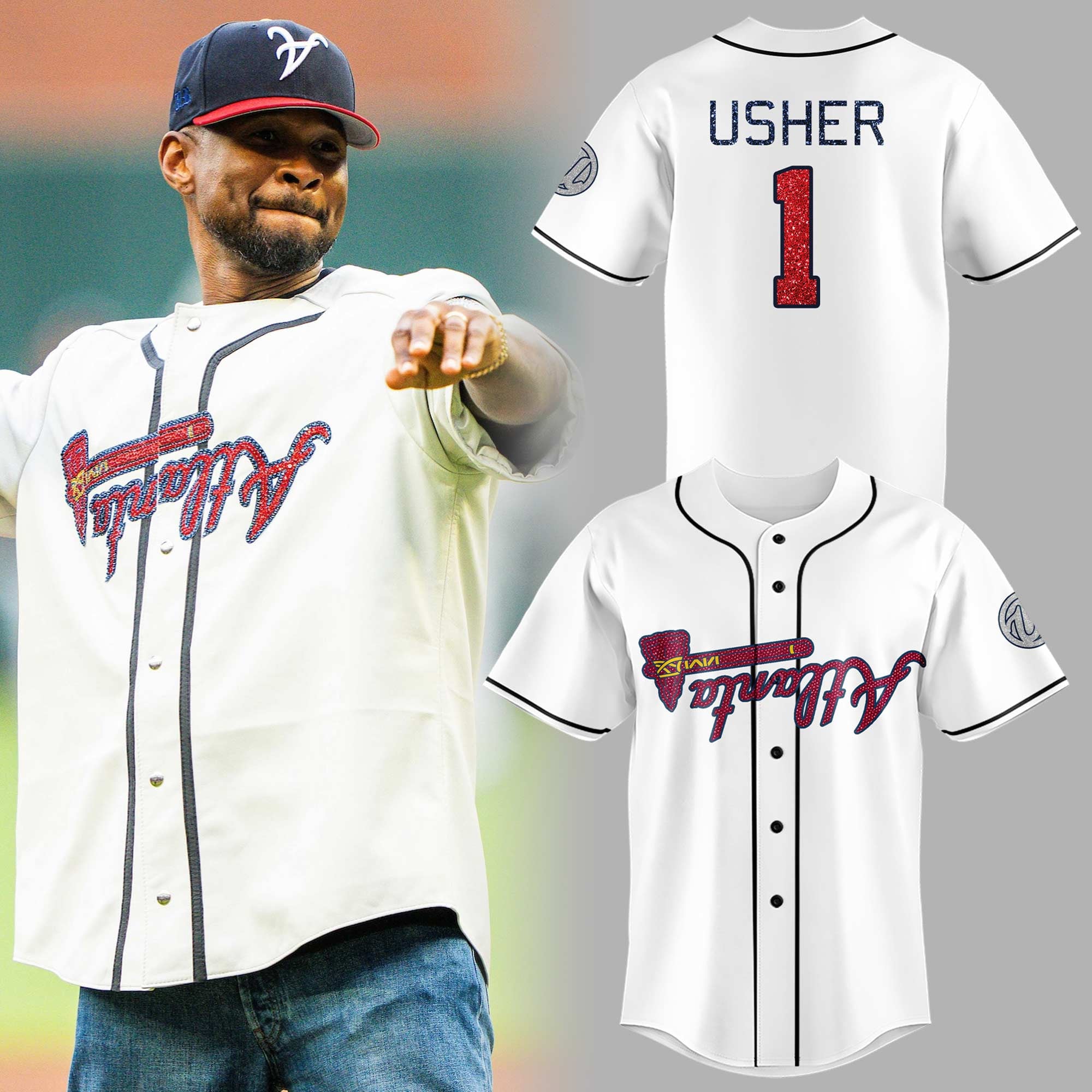 Usher X Atlanta Braves Peace Up A-Town Down Jersey Usher 1 Jersey Gifts For Fans