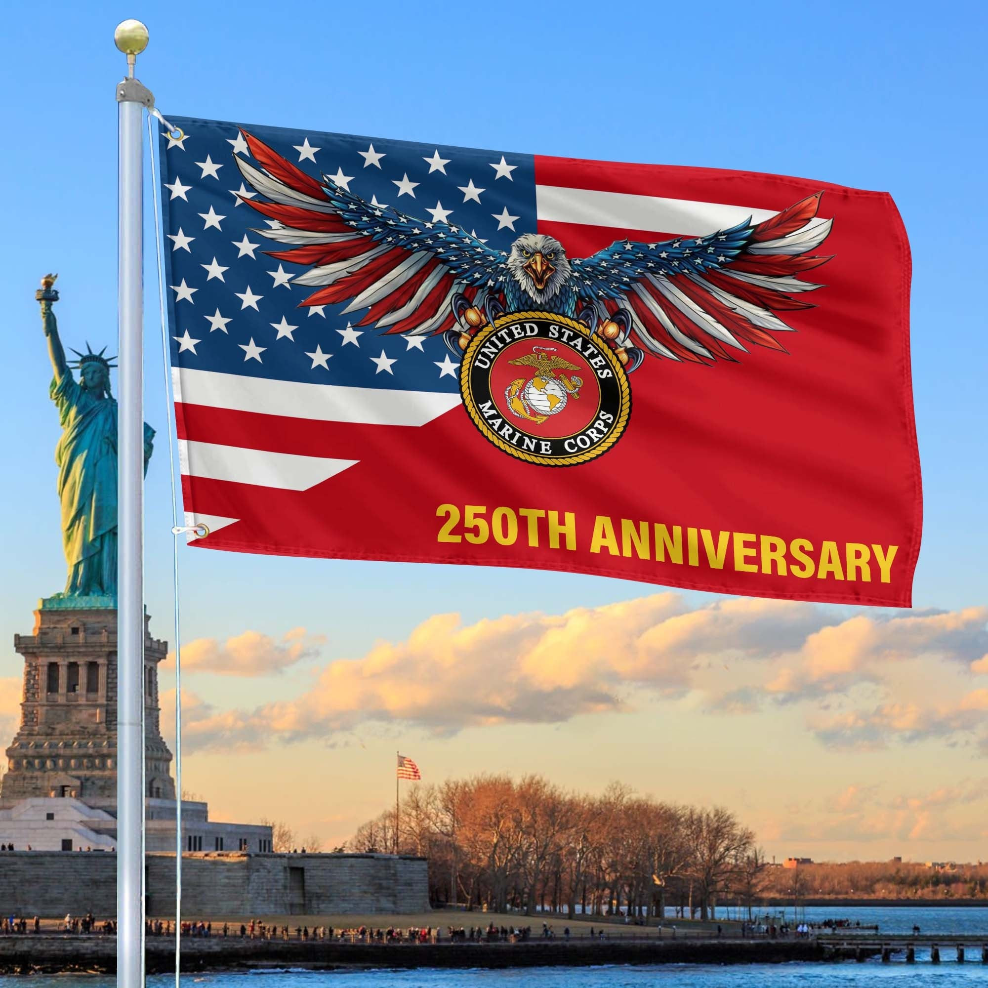 USMC 250th Anniversary Marine Corps Flag Patriotic Decor Gifts For Marine Veteran