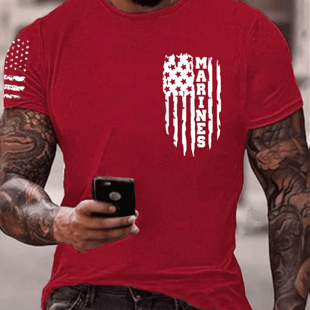 USMC 250Th Birthday Red T-Shirt Marines American Flag Merch Us Marine Corps Gifts