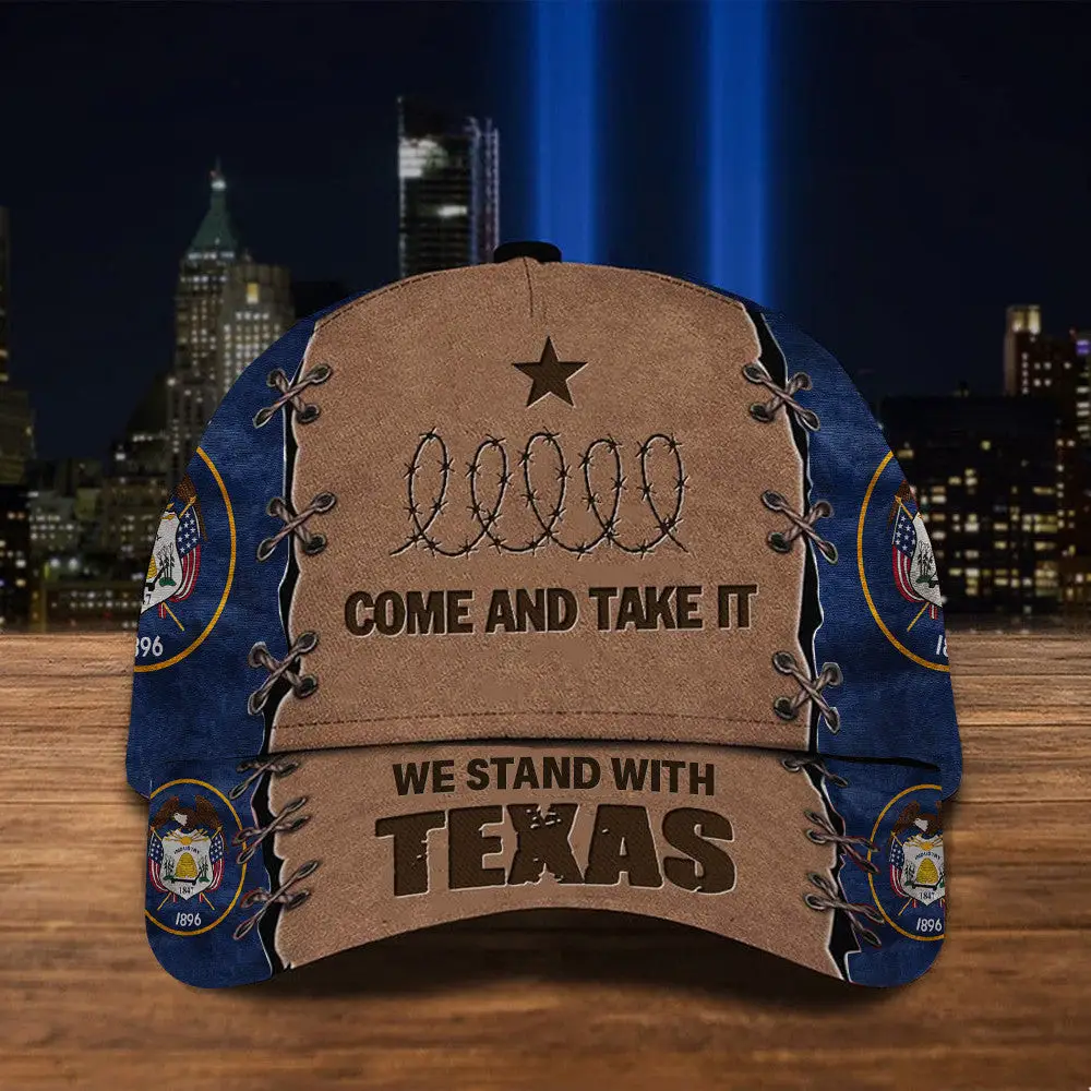 Utah We Stand With Texas Hat Come And Take It Barbed Wire Hat Patriotic -WearandDecor