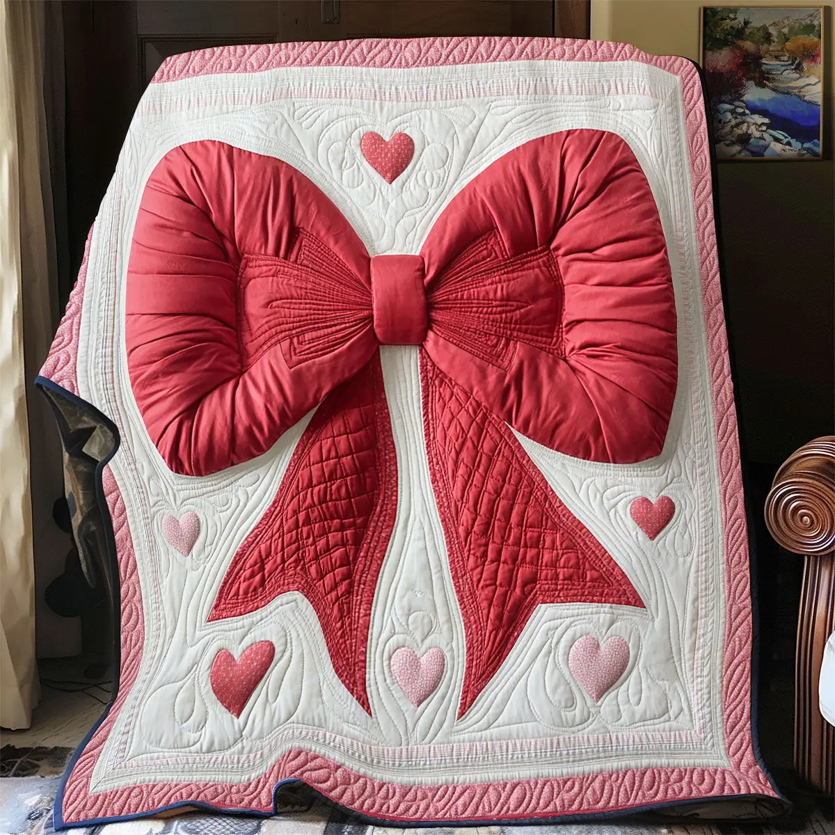 Valentine Bow Quilt Blankets Best Throw Blanket Unique Gifts For Mom Valentine Bow Quilt Blankets Best Throw Blanket Unique Gifts For Mom - Image 1