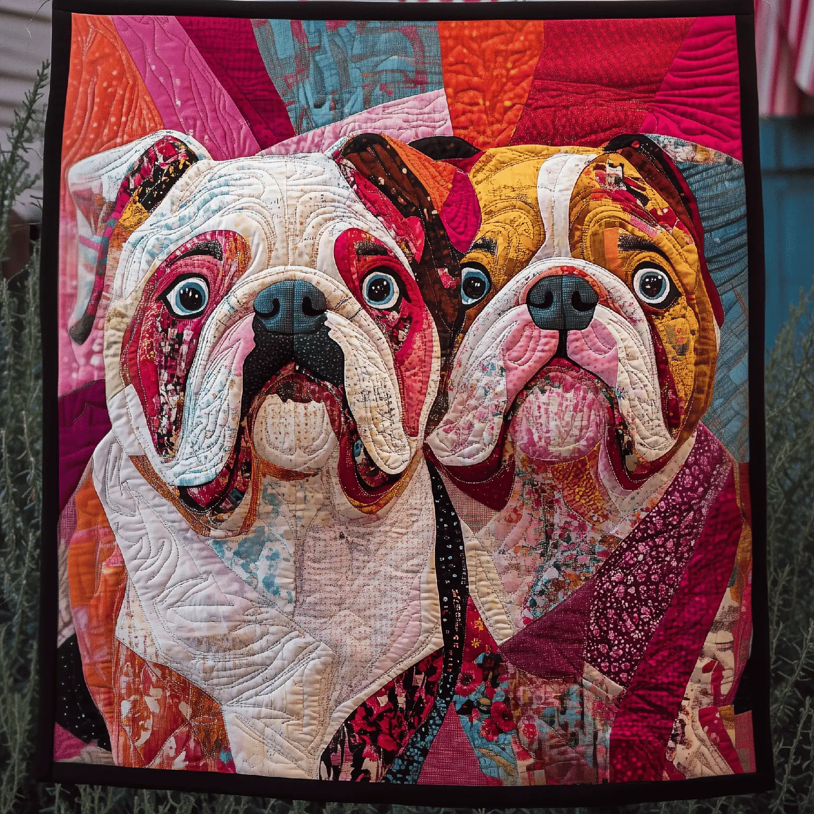 Valentine Bulldog Couple Quilted Blanket Dog Themed Bedroom Accessories Gifts For Pulldog Owners