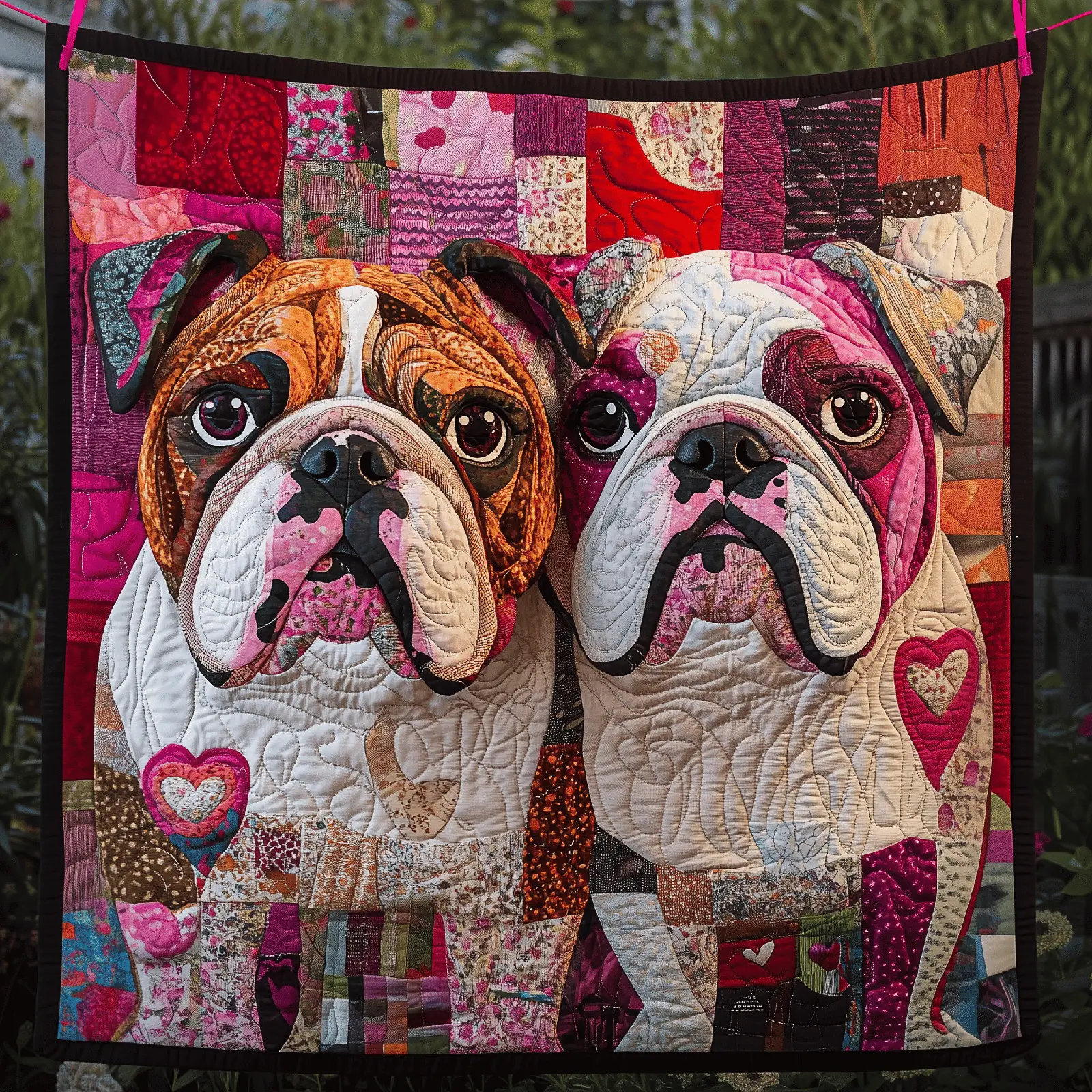 Valentine Bulldog Couple Quilted Blanket Dog Themed Cozy Home Decor Gifts Ideas For Dog Owners Valentine Bulldog Couple Quilted Blanket Dog Themed Cozy Home Decor Gifts Ideas For Dog Owners - Image 1