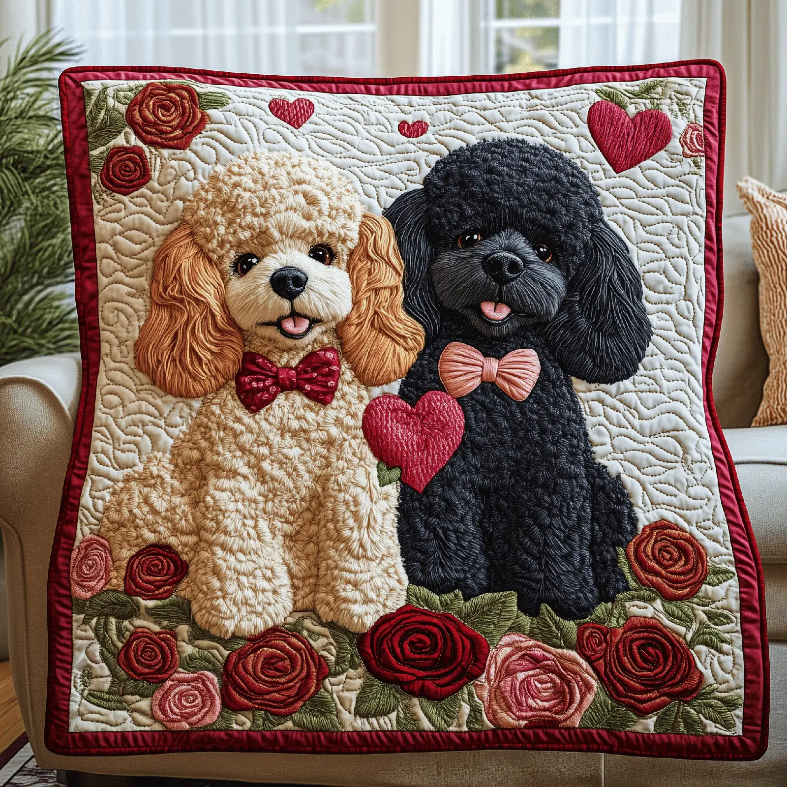 Valentine Couple Poodle Love Quilted Blanket Holiday Home Decor Valentine Gifts For Wife