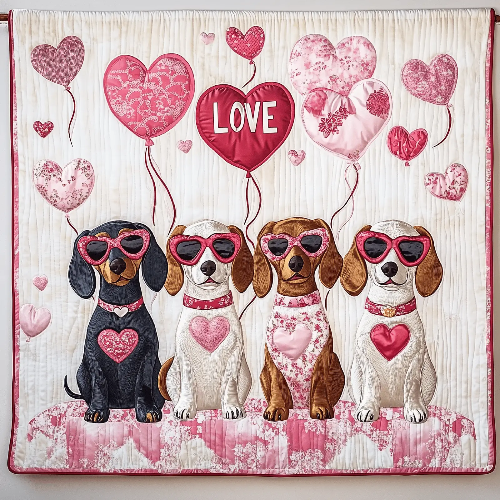 Valentine Dachshund Family Looking Quilted Blanket Bedroom Accessories Presents For Pulldog Fans