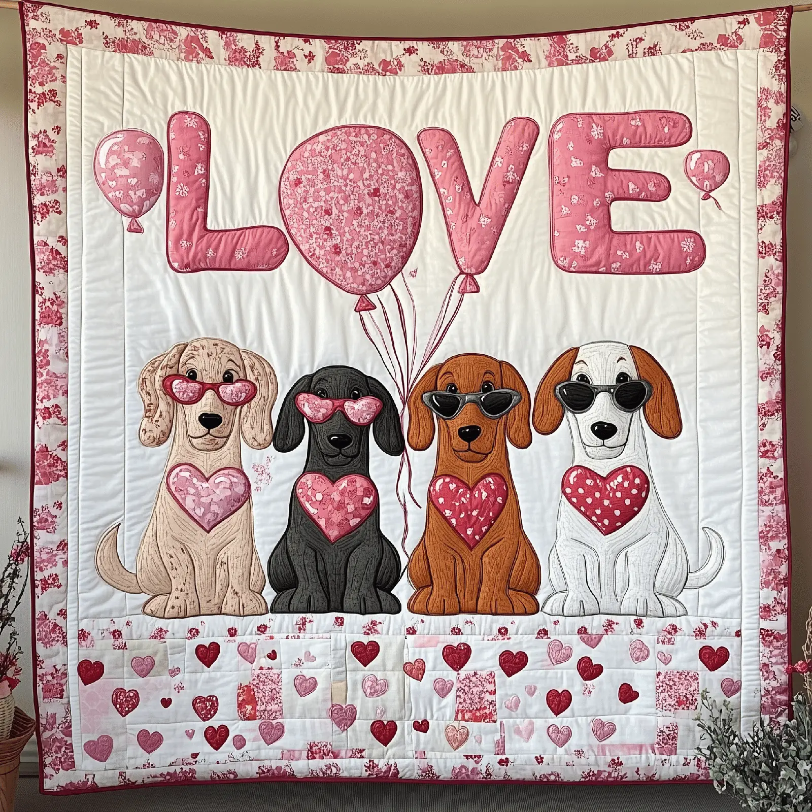 Valentine Dachshund Family Quilted Blanket Dog Themed Holiday Home Decor Dog Lover Gift Ideas