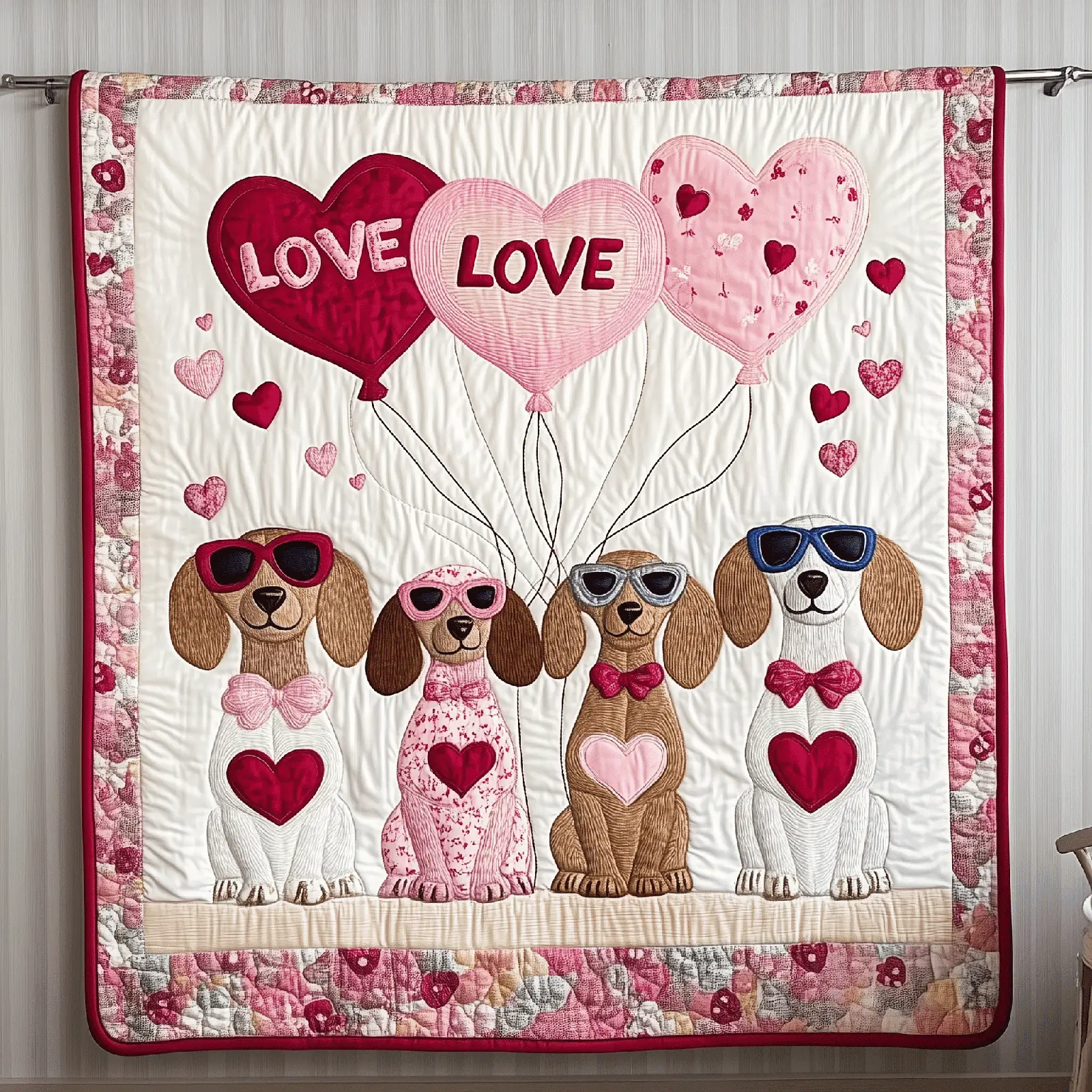 Valentine Dachshund Love Quilted Blanket Unique Home Decor Valentine's Day Gifts For Her