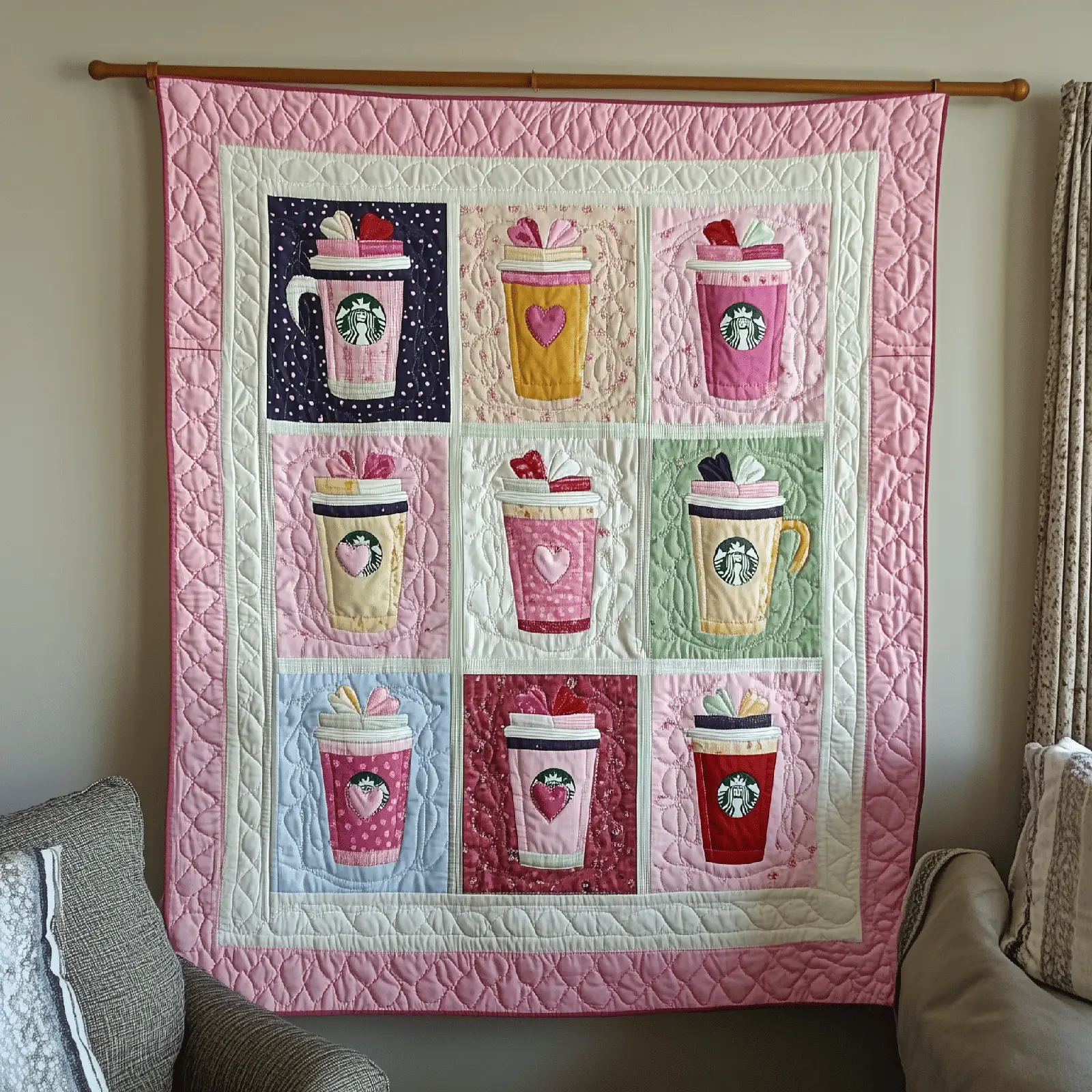 Valentine Day Drink Quilted Blanket Trendy Home Decorations Gifts For Starbucks Lovers