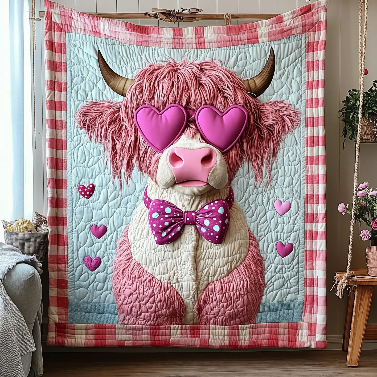Valentine Highland Cow Quilted Blanket Bedroom Decorations Valentine Gifts For Cow Lovers