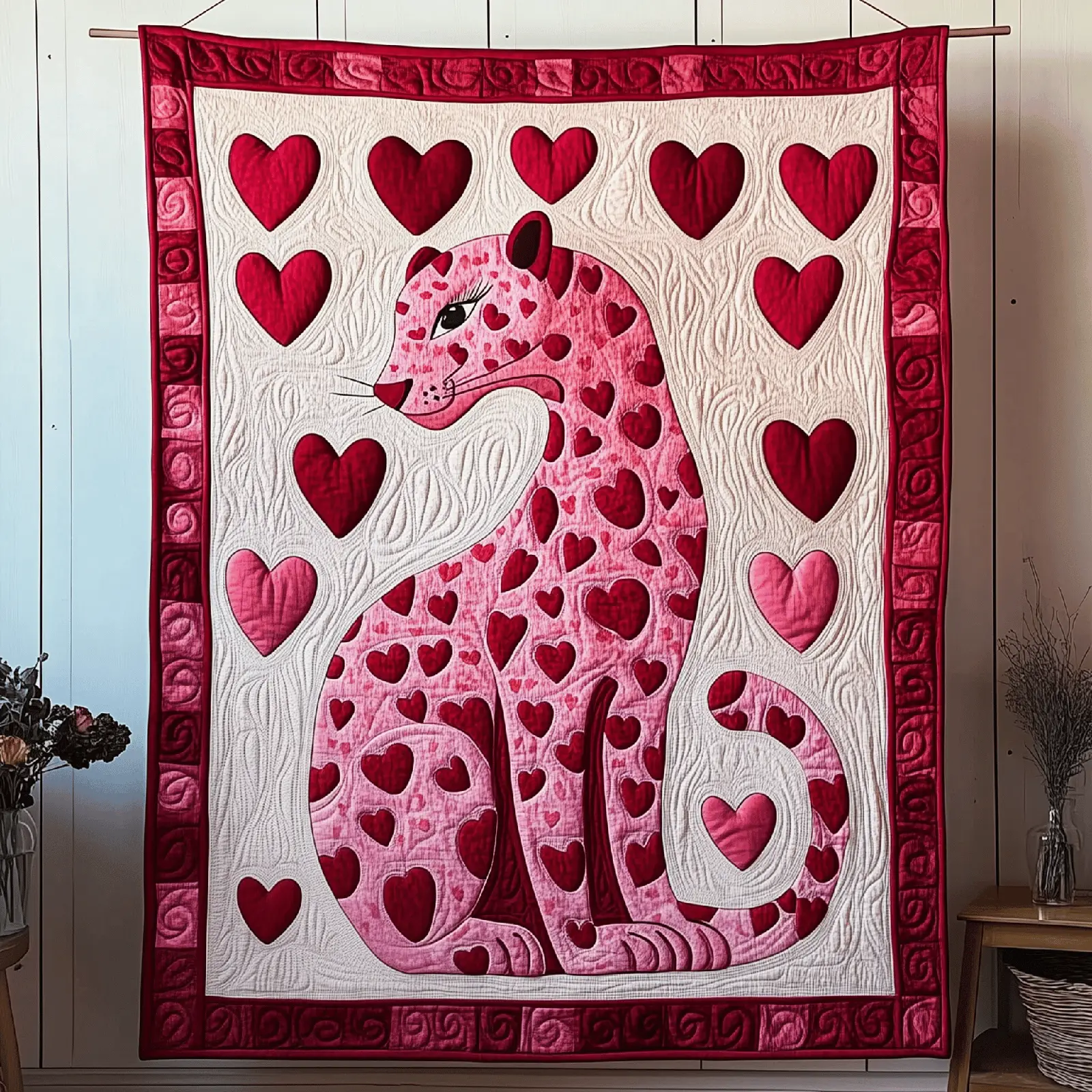 Valentine Leopard Quilted Blanket Animal Design Lovely Home Decor Gifts For Leopard Lovers
