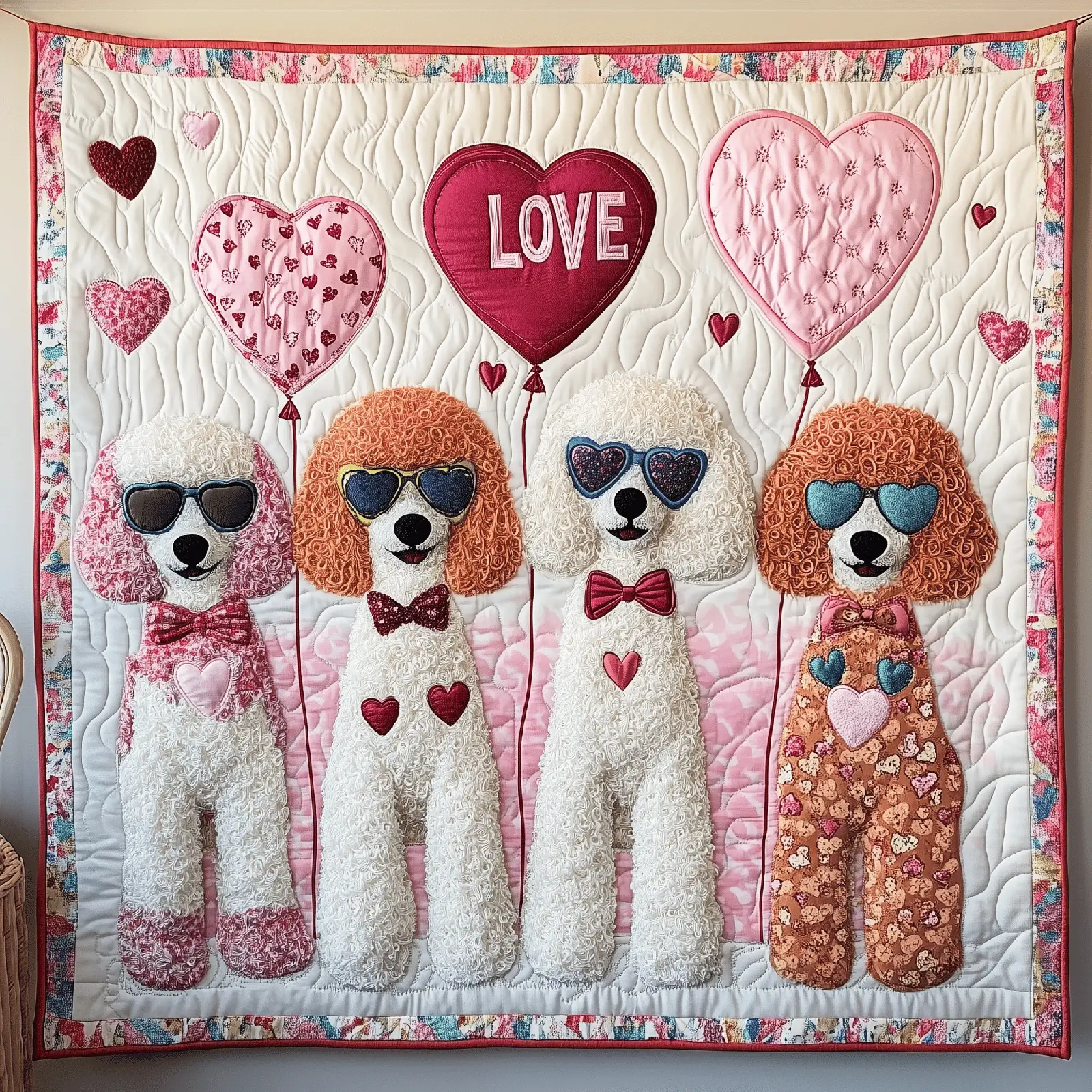 Valentine Poodle Date Quilted Blanket Animal Themed Cute Accessories Poodle Dog Lover Presents