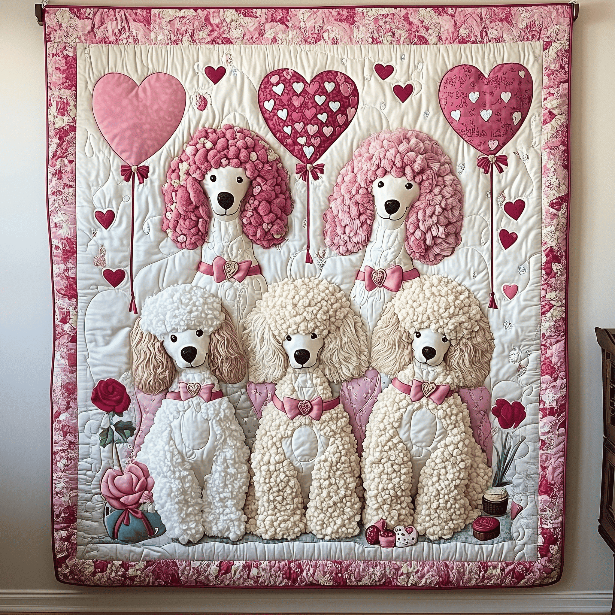 Valentine Poodle Date Quilted Blanket Room Accessories Unique Valentines Gifts Valentine Poodle Date Quilted Blanket Room Accessories Unique Valentines Gifts - Image 1