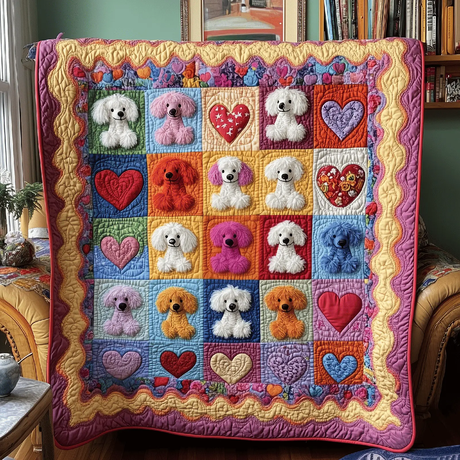 Valentine Poodle Dog Design Quilted Blanket Trendy Bedroom Decorations Dog Gift Ideas