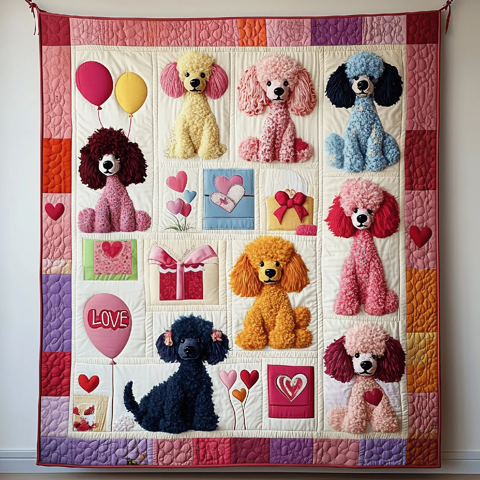 Valentine Poodle Graphic Quilted Blanket Animal Home Decorations Gift Ideas For Poodle Owners