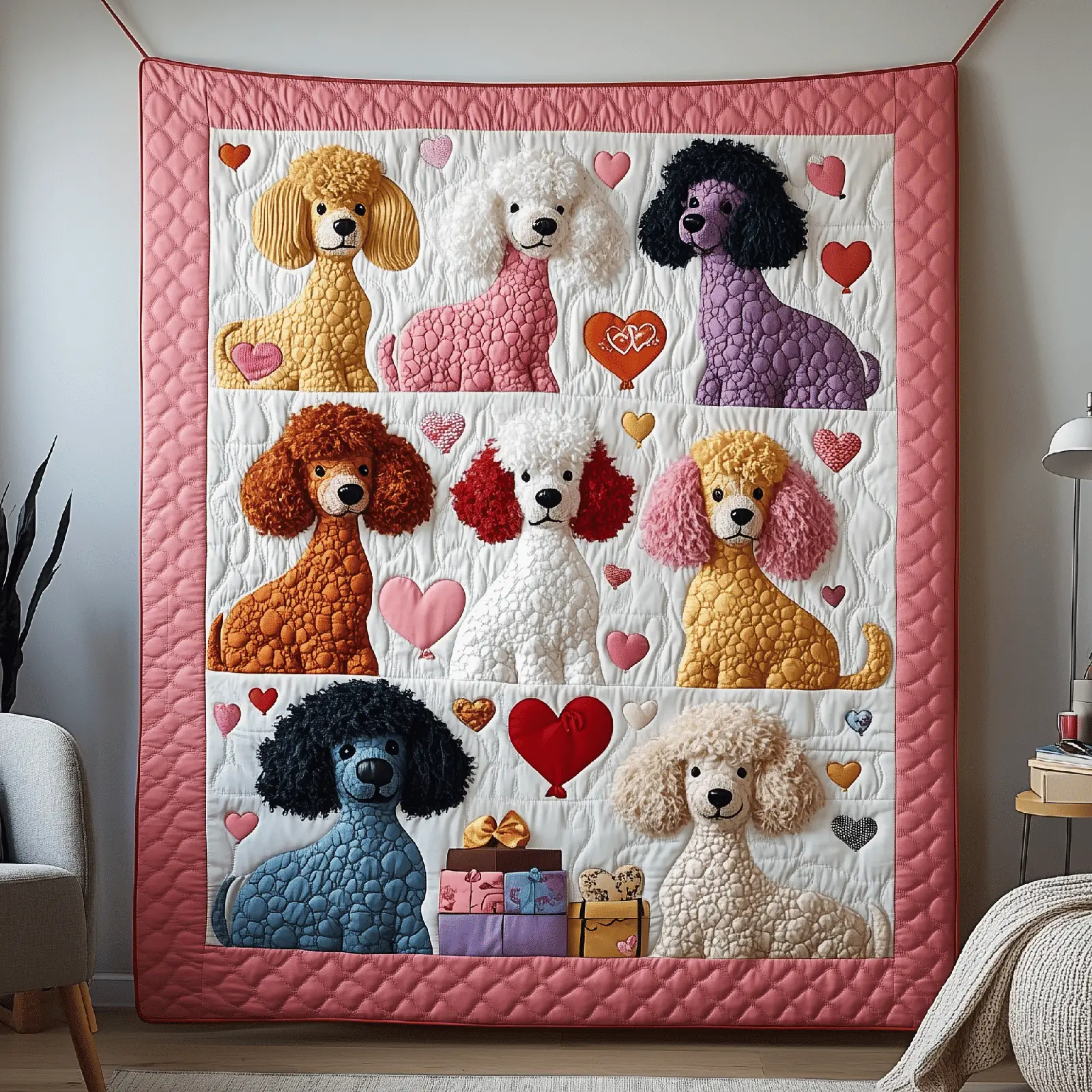 Valentine Poodle Quilted Blanket Retro Home Decor Gift Suggestions For Valentine's Day