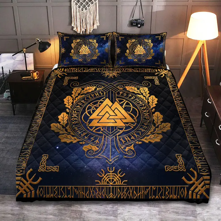 Valknut Irminsul Rune Viking Quilted Bedding Set Bedroom Decor Viking Gifts For Her