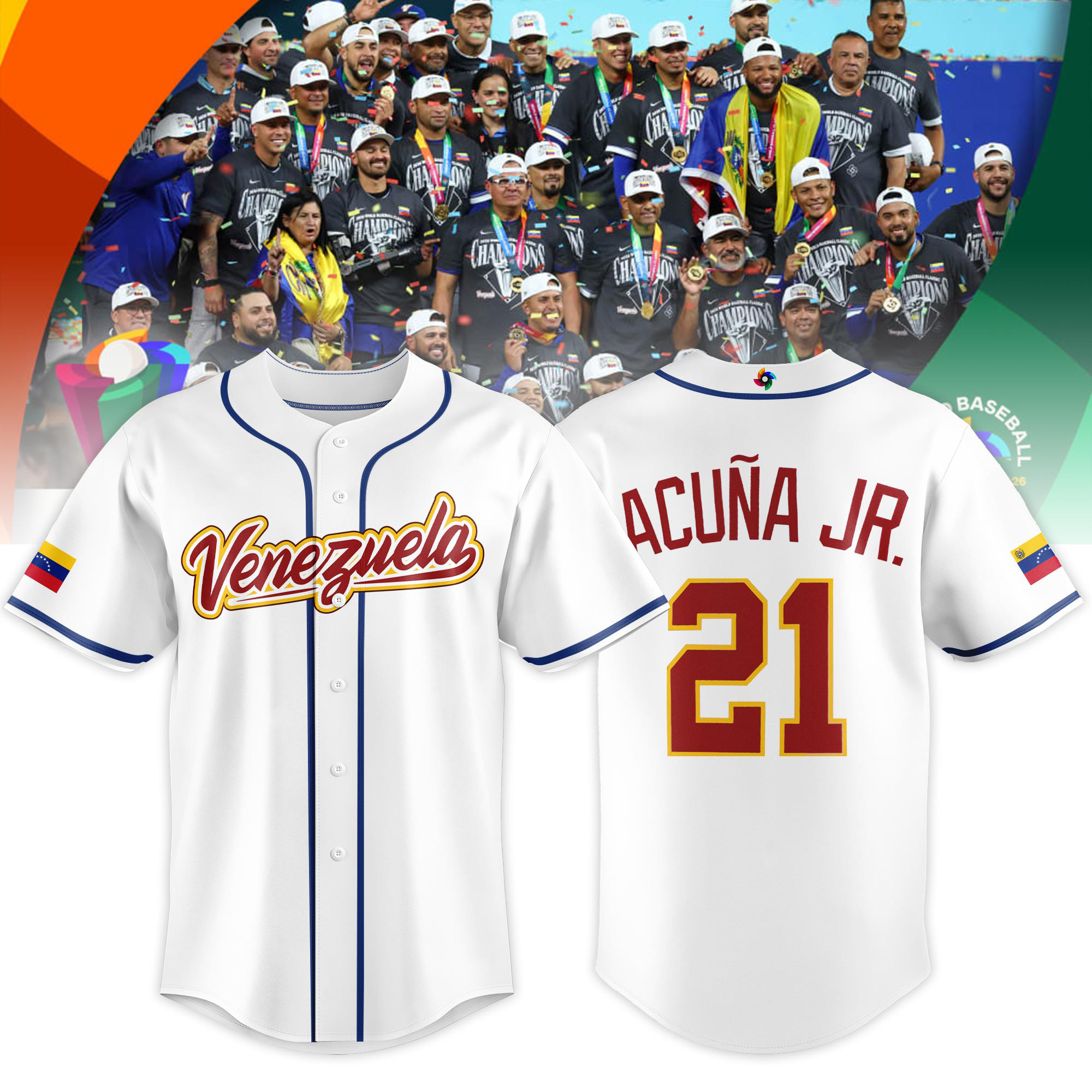 Venezuela 2026 World Baseball Classic Merch Ronald Acuña Jr 21 Jersey Baseball Clothes Fan Gear