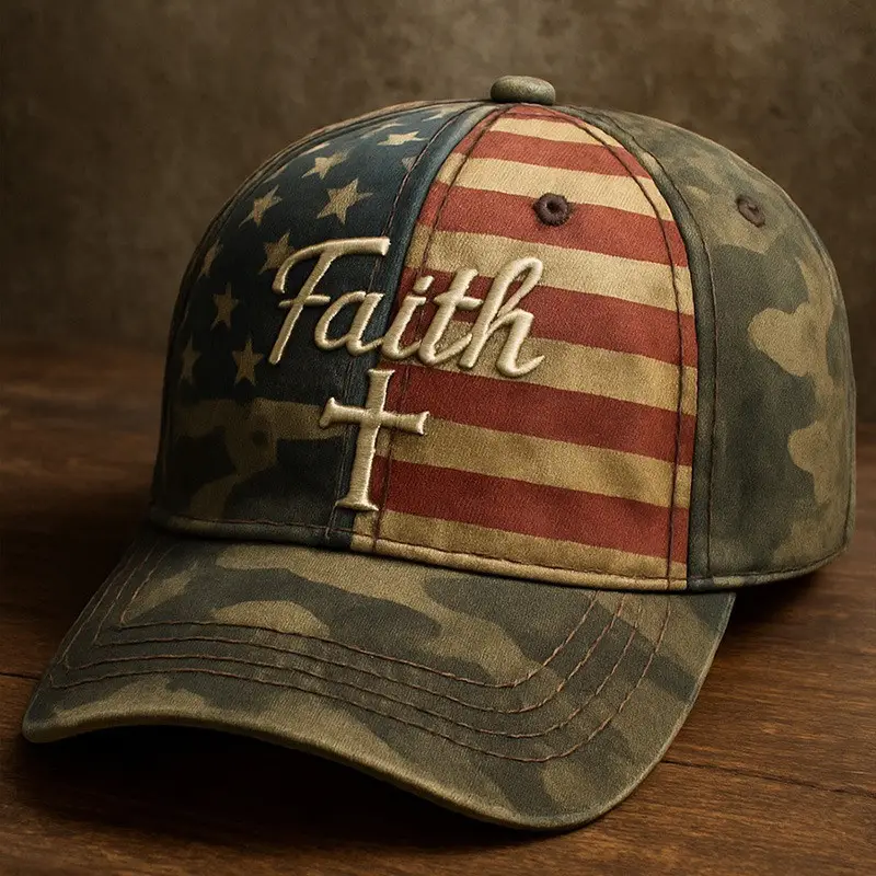 Veteran Faith Cross Hat American Flag Christian Camo Cap Christian Gift For Him Veteran Faith Cross Hat American Flag Christian Camo Cap Christian Gift For Him - Image 1
