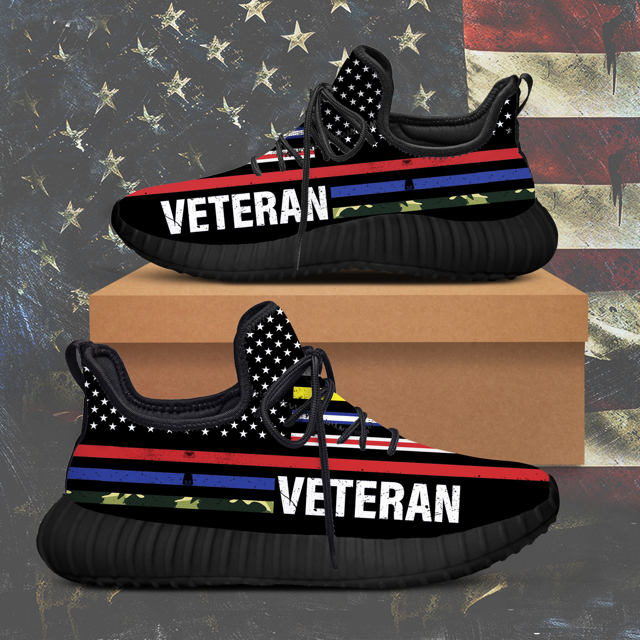 Veteran First Responders Flag Sneakers Proud Veterans Patriotic Shoes Merchandise Veteran First Responders Flag Sneakers Proud Veterans Patriotic Shoes Merchandise - Image 1