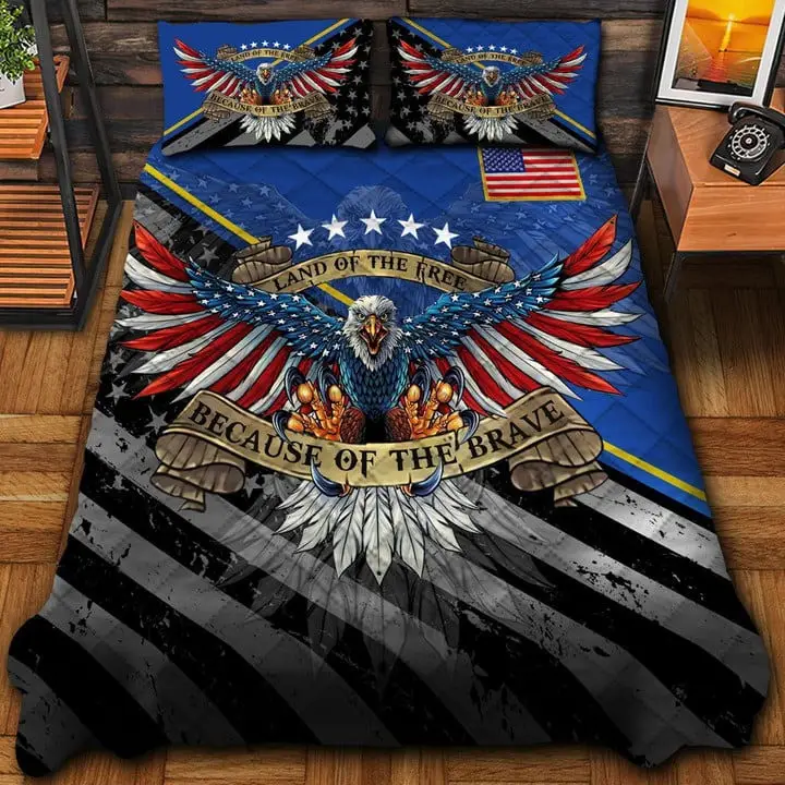 Veteran Land Of The Free Quilted Bedding Set Duvet Cover Bedspread Veteran Gifts For Friends