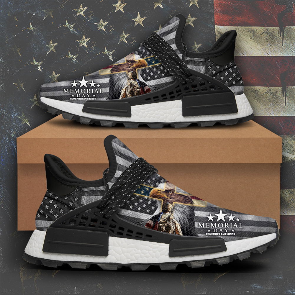 Veteran Memorial Day Remember And Honor Sneakers Patriotic Eagle Cross Christian Veteran Shoes