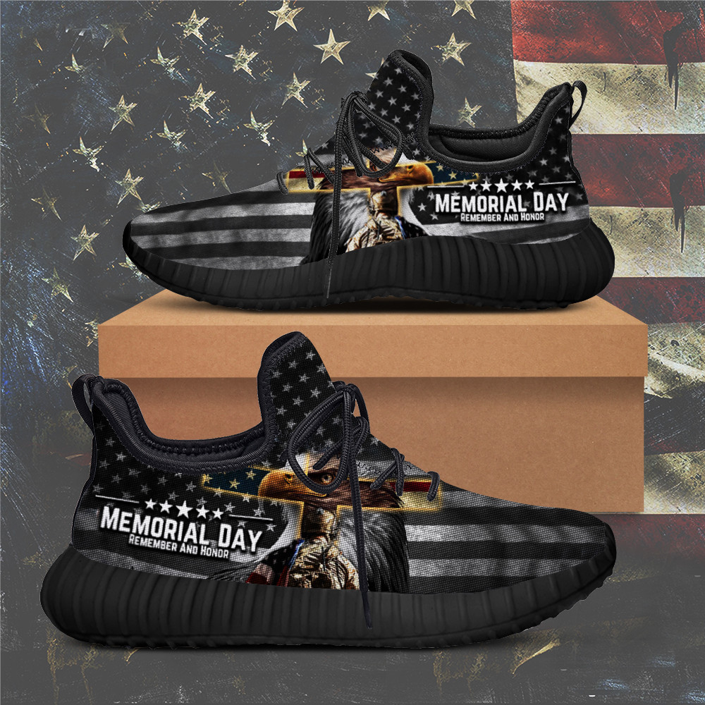 Veteran Memorial Day Remember And Honor Sneakers USA Eagle Cross Patriotic Shoes For Veterans