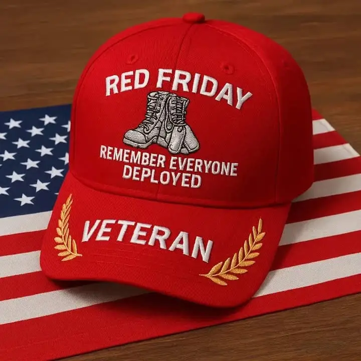 Veteran RED Friday Remember Everyone Deployed Embroidered Hat Military Support Patriotic Hat - WearandDecor Veteran RED Friday Remember Everyone Deployed Embroidered Hat Military Support Patriotic Hat - WearandDecor - Image 1