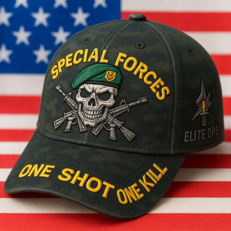 Veteran Special Forces Hat One Shot One Kill Elite Ops Patriotic Veteran Clothing Presents