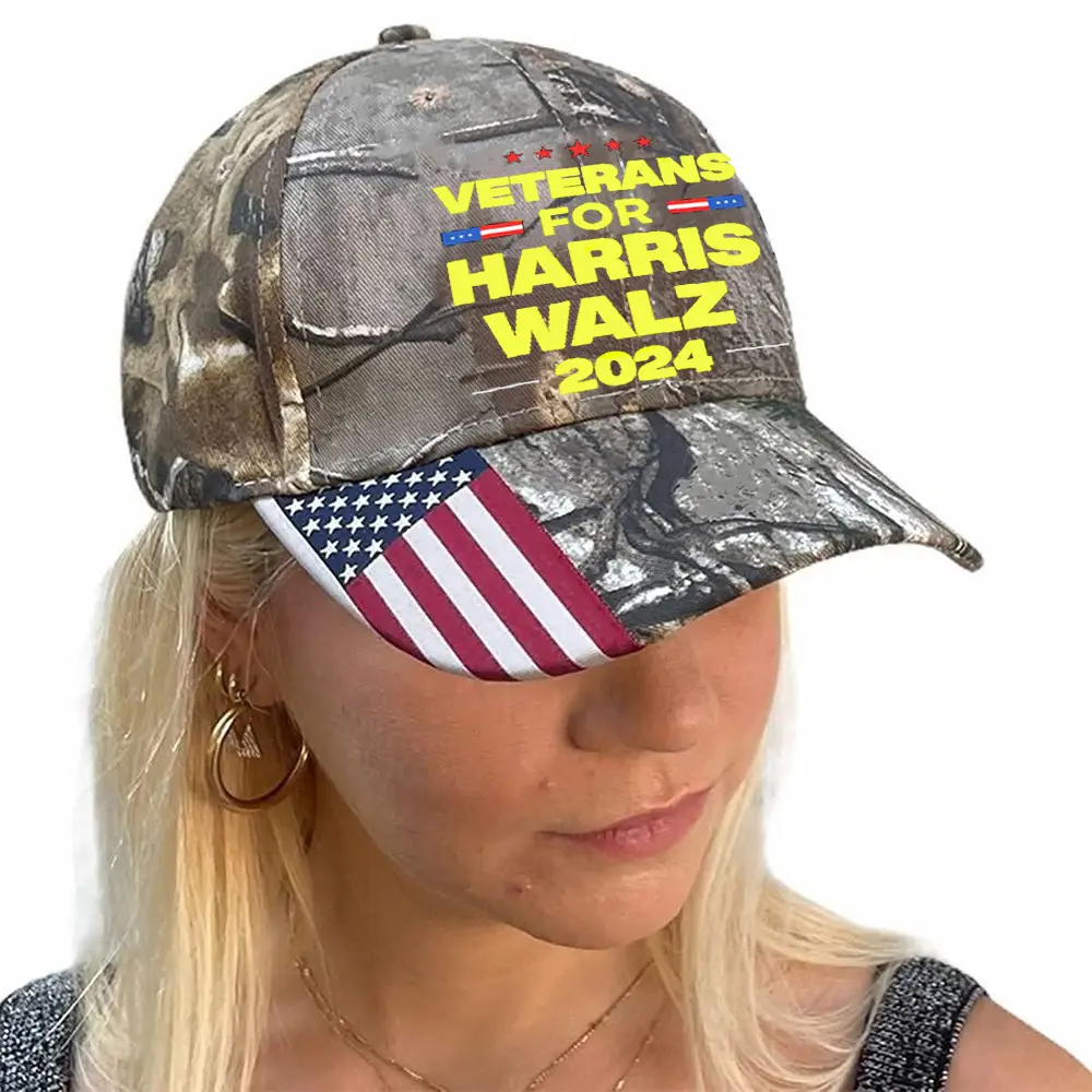 Veterans For Harris Walz 2024 Camo Hat Harris Walz Campaign Merch Gifts For Veterans