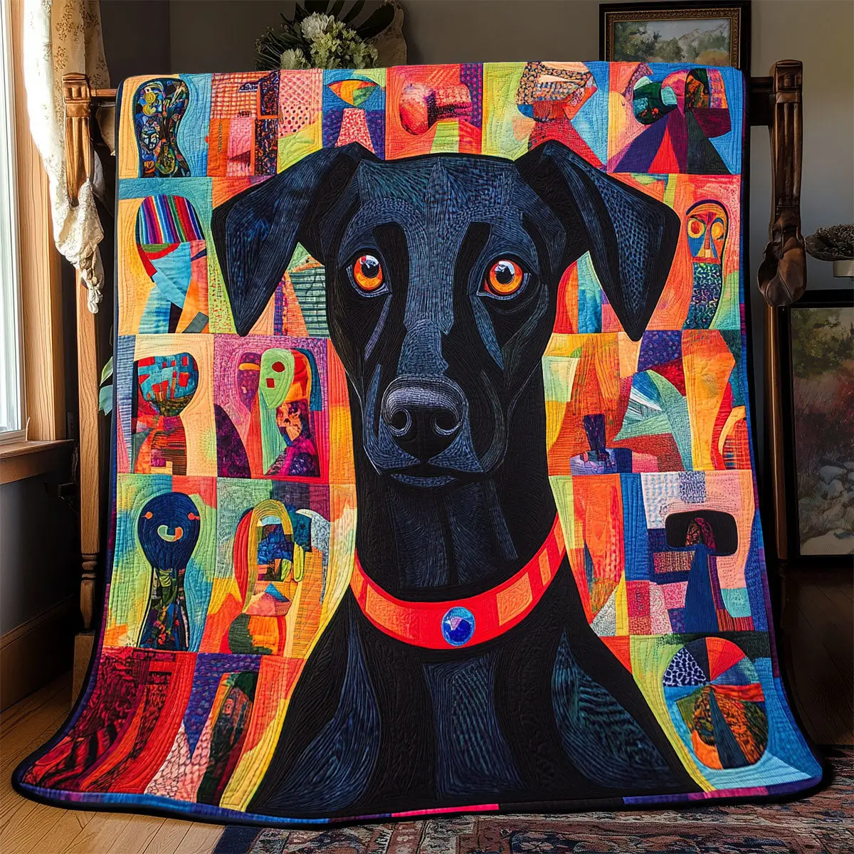 Vibrant Black Dog Quilt Luxury Throw Blankets Best Dog Lovers Gifts For Him Her